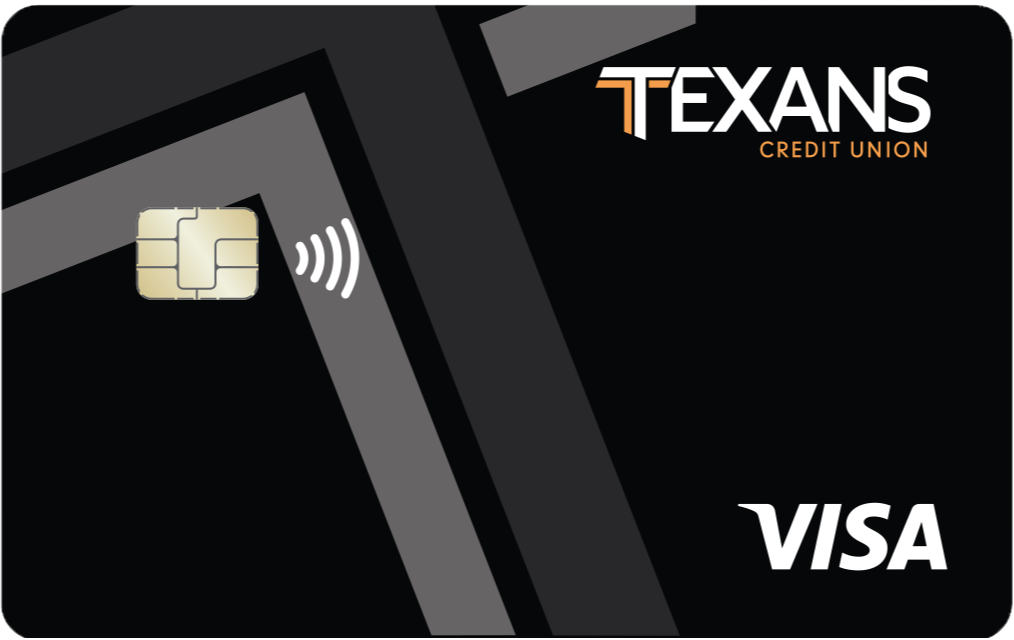 contactless credit card with black background and two toned dark and light grey Texans icon